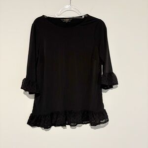 Lipsy London polka‎ dot mesh ruffle blouse black size 6